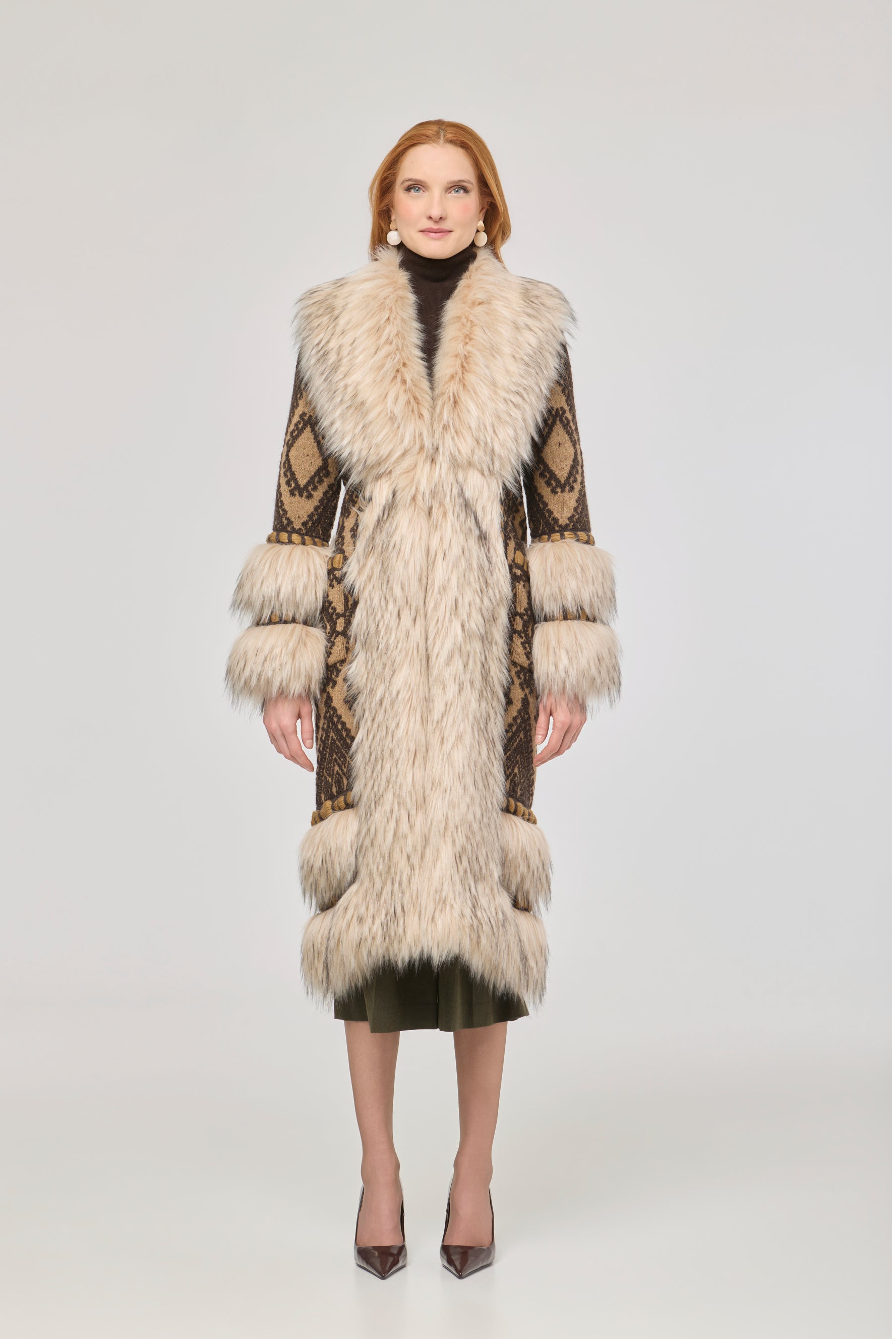 Kira Long Knit Coat with Faux Fur - Limited Edition