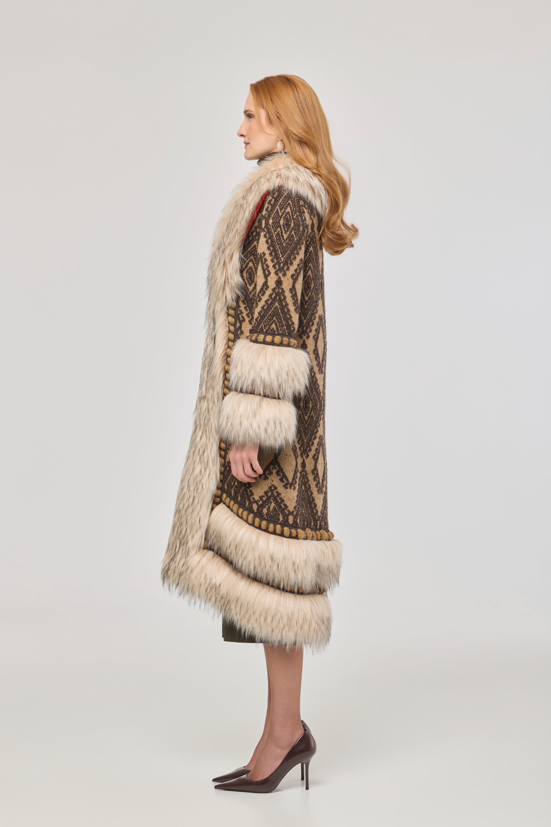Kira Long Knit Coat with Faux Fur - Limited Edition