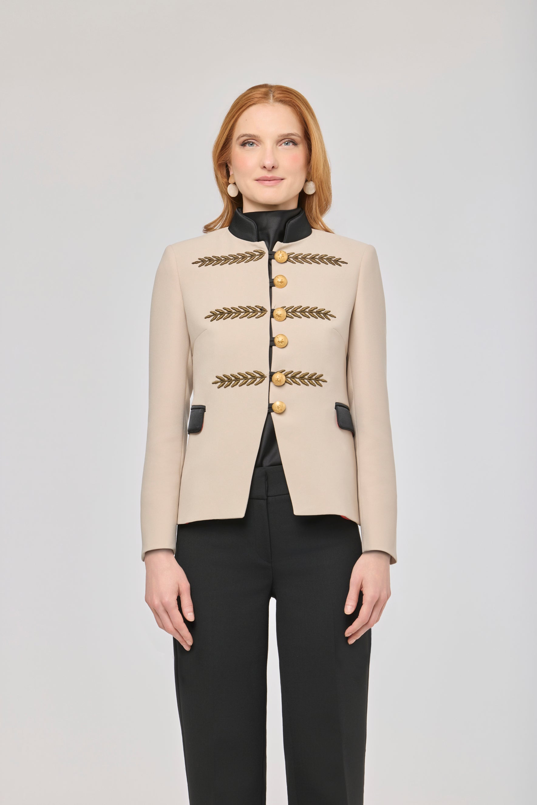 Renata Gold Cropped Beige Embroidered Blazer - Limited Edition