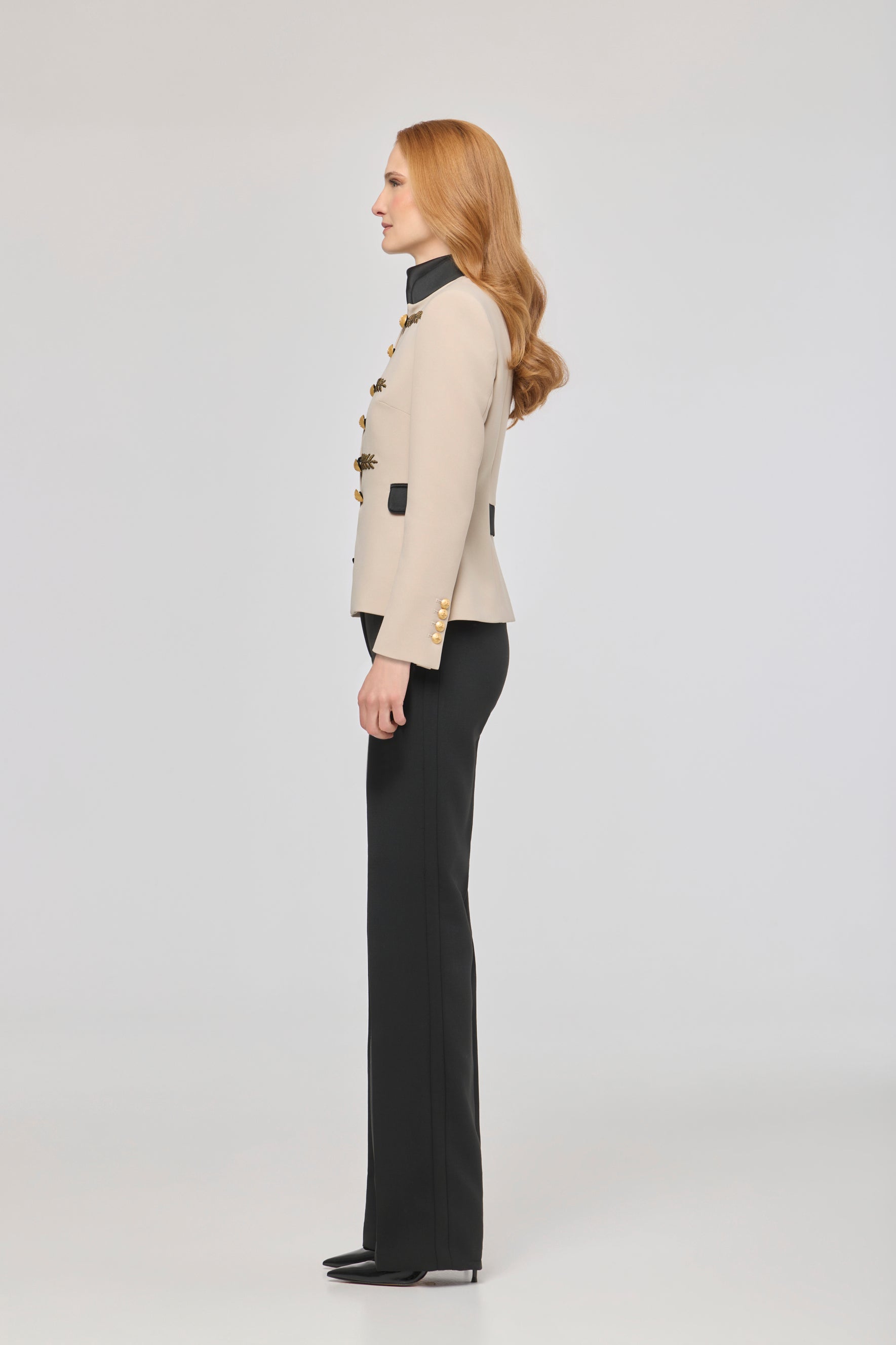 Renata Gold Cropped Beige Embroidered Blazer - Limited Edition