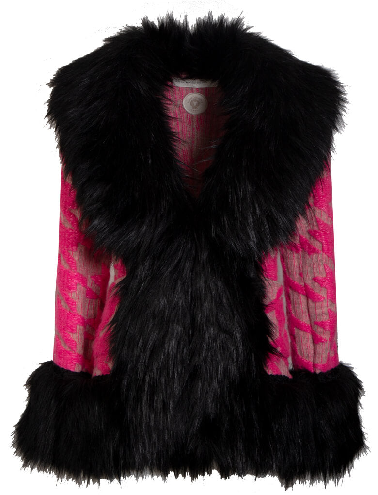 PAULE HOUNDSTOOTH JACKET WITH FAUX FUR EFFECT