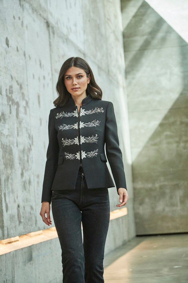 FIORELLA BLACK BLAZER WITH SILVER EMBROIDERY