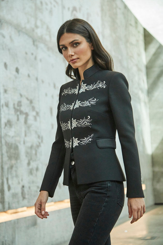 FIORELLA BLACK BLAZER WITH SILVER EMBROIDERY