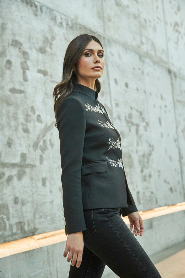 FIORELLA BLACK BLAZER WITH SILVER EMBROIDERY