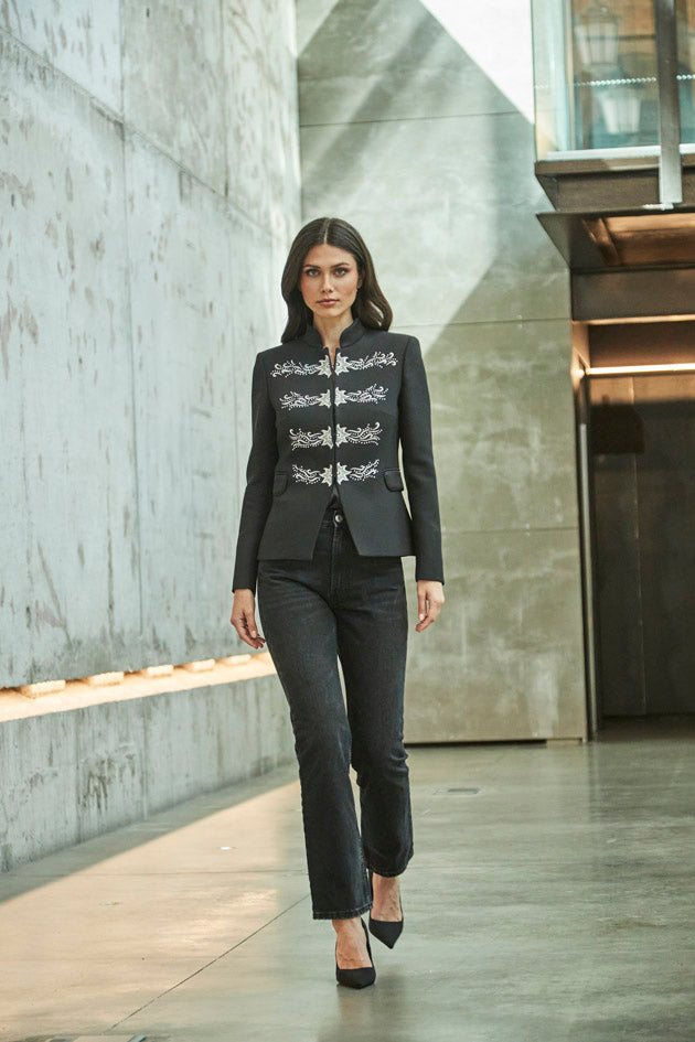 FIORELLA BLACK BLAZER WITH SILVER EMBROIDERY
