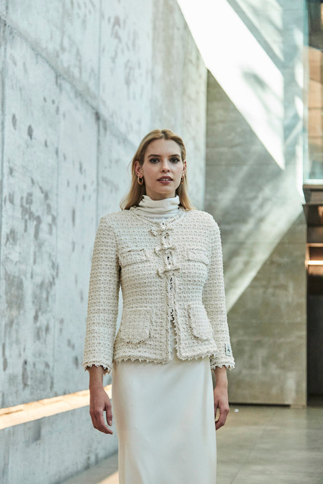 ZOE CREAM TWEED JACKET WITH BOWS