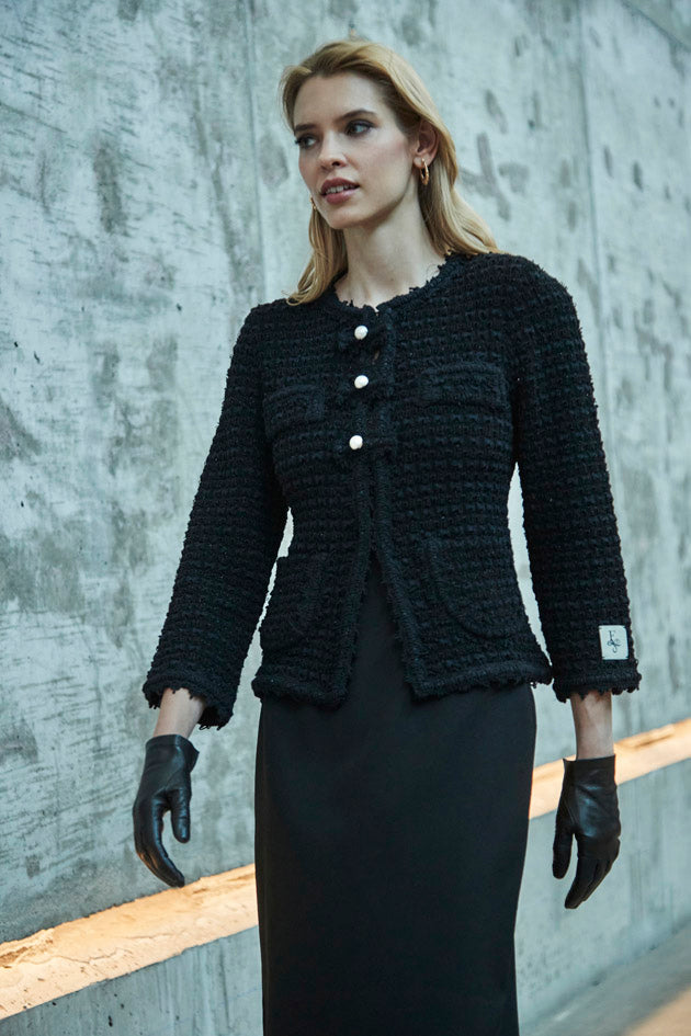 ZOE BLACK TWEED JACKET WITH BOWS