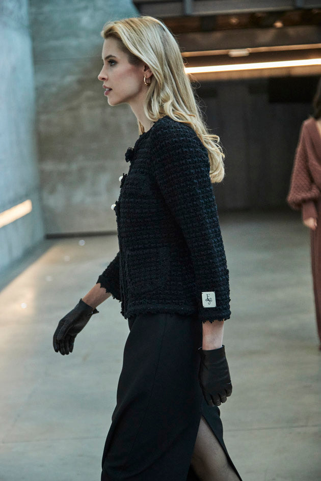 ZOE BLACK TWEED JACKET WITH BOWS