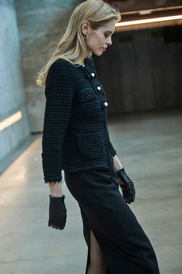 ZOE BLACK TWEED JACKET WITH BOWS