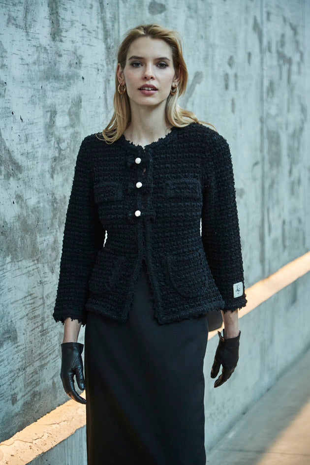 ZOE BLACK TWEED JACKET WITH BOWS