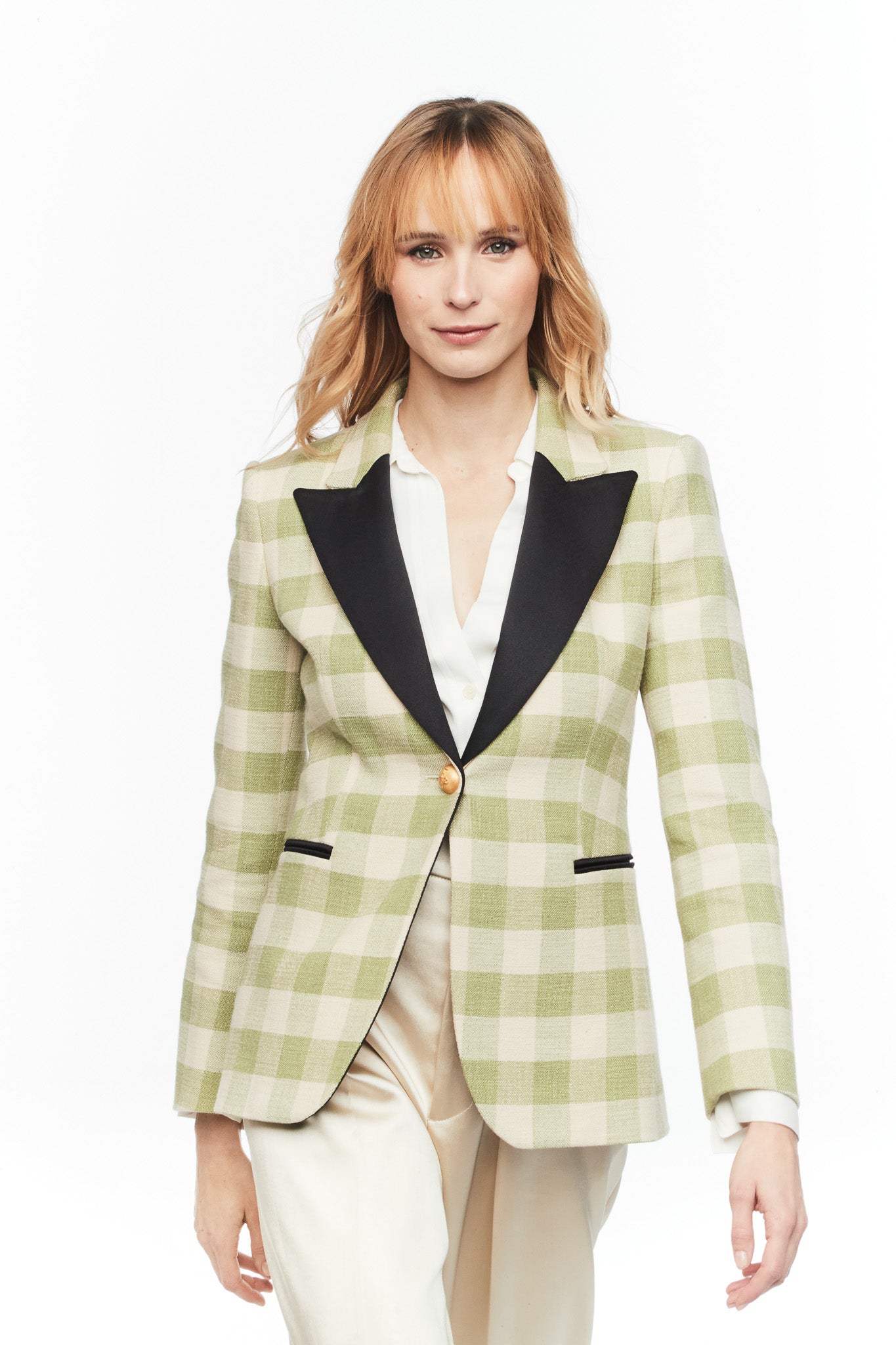 BERRY CHECKED TUXEDO BLAZER