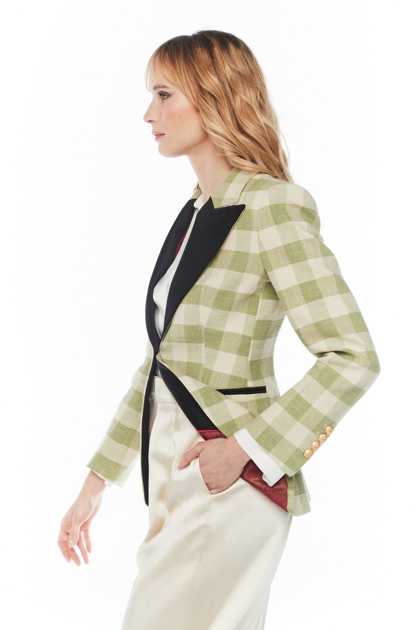 BERRY CHECKED TUXEDO BLAZER