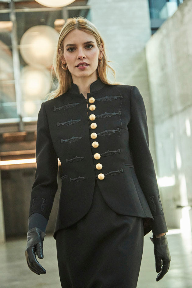 NUVOLA BLACK BLAZER WITH FISH EMBROIDERY