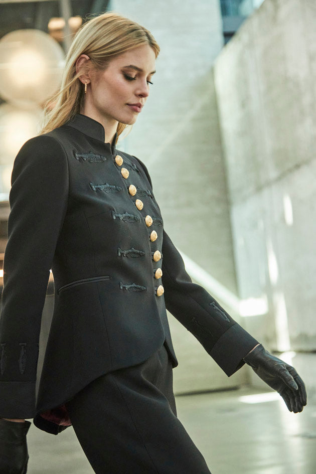 NUVOLA BLACK BLAZER WITH FISH EMBROIDERY