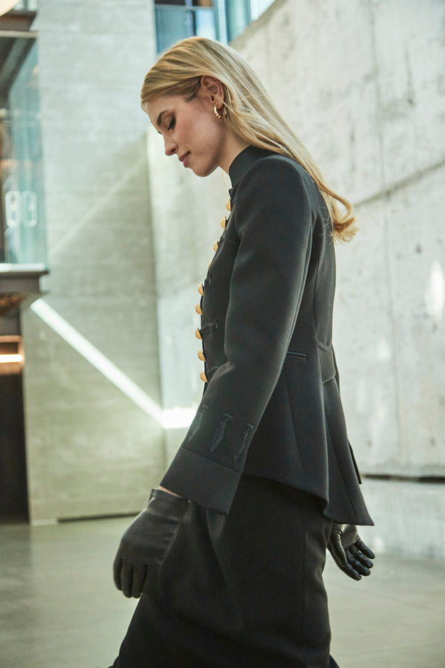 NUVOLA BLACK BLAZER WITH FISH EMBROIDERY