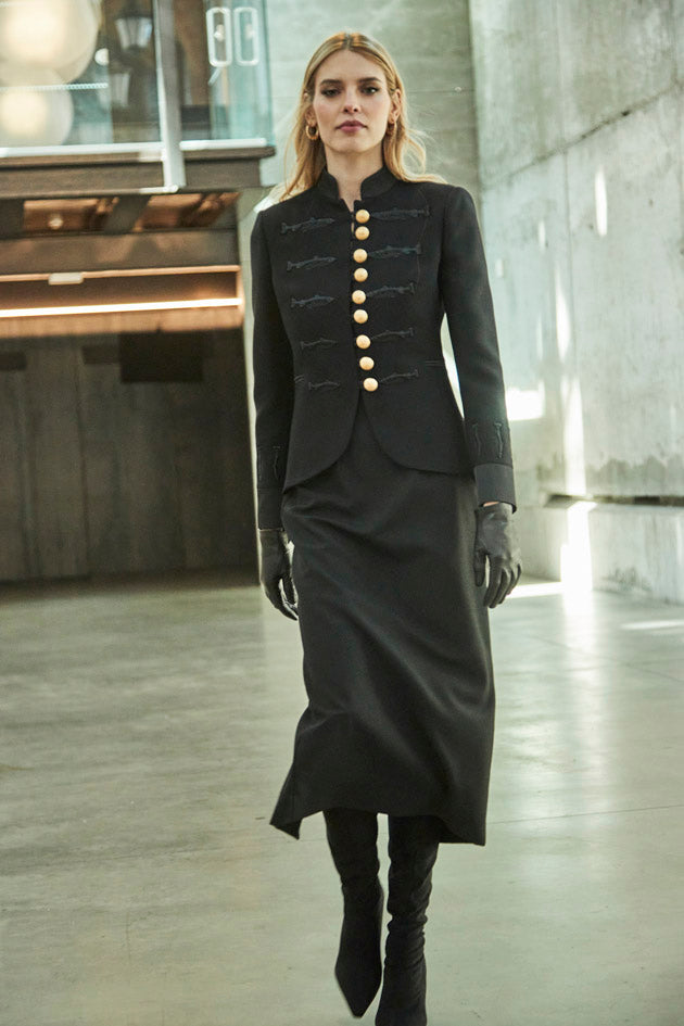 NUVOLA BLACK BLAZER WITH FISH EMBROIDERY