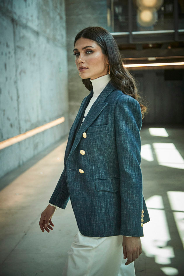 BYRON DENIM DOUBLE-BREASTED BLAZER