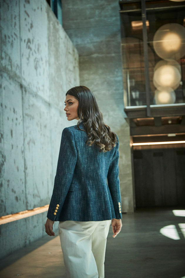 BYRON DENIM DOUBLE-BREASTED BLAZER