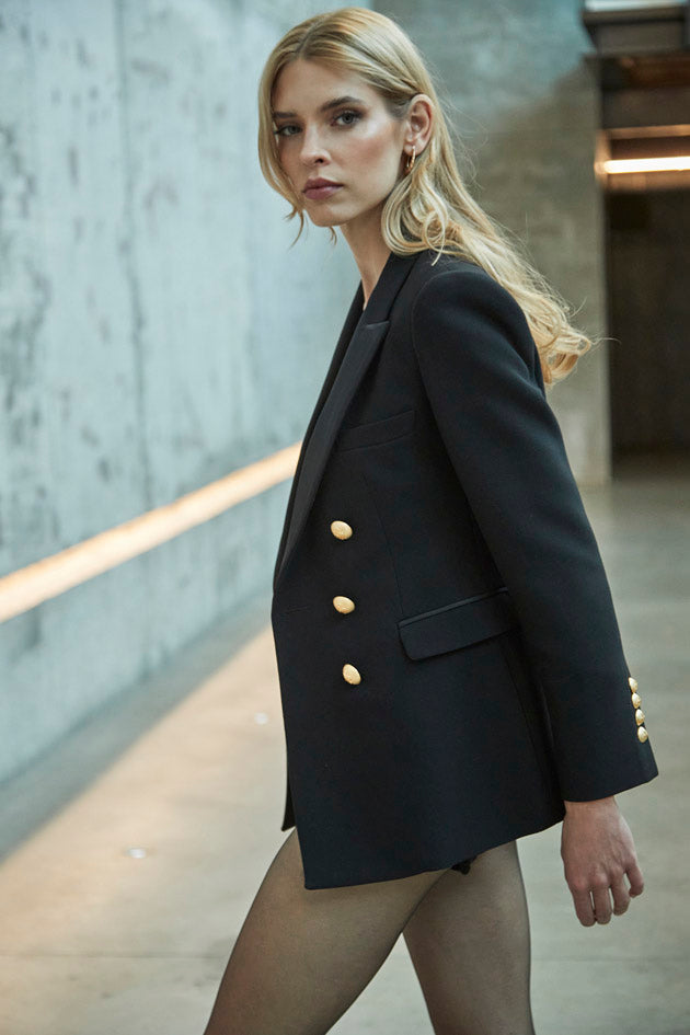 OBELIA DOUBLE-BREASTED BLAZER WITH SATIN LAPEL
