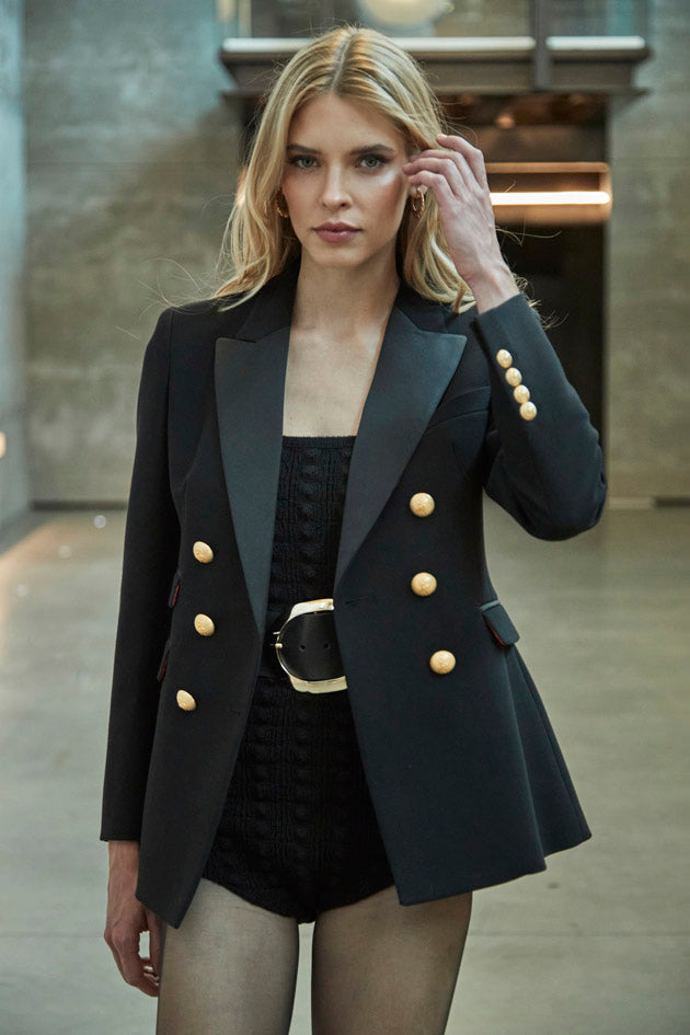 OBELIA DOUBLE-BREASTED BLAZER WITH SATIN LAPEL