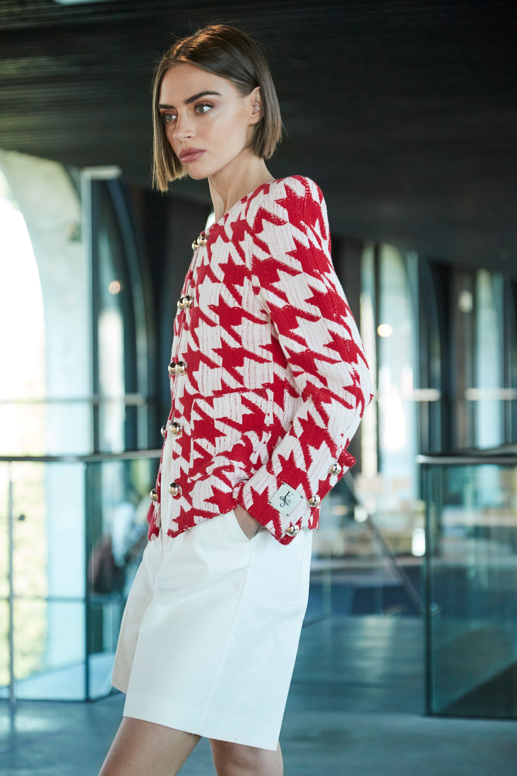CHAQUETA PATA DE GALLO ROJA BRETON