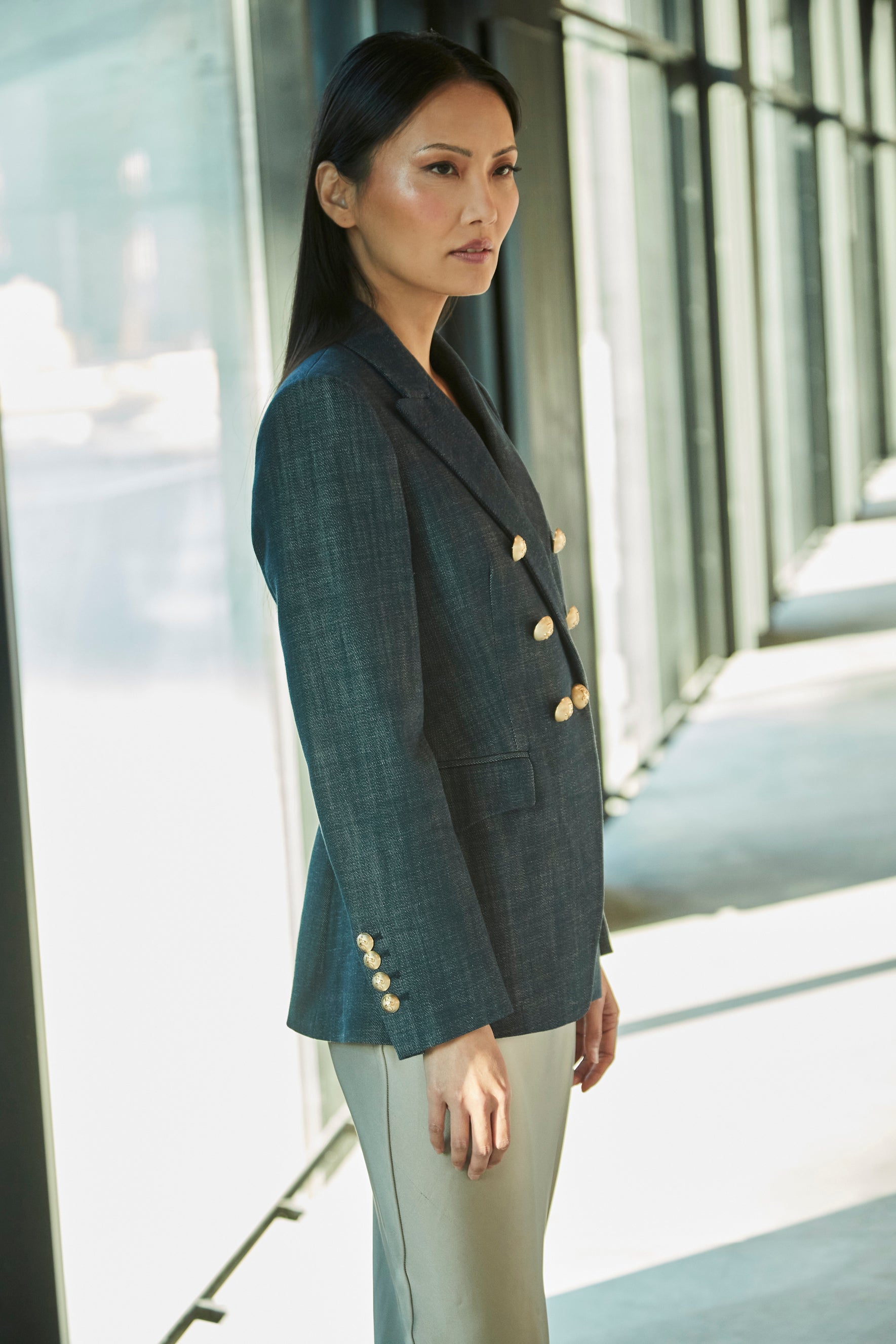 PIETRO DOUBLE-BREASTED DENIM BLAZER