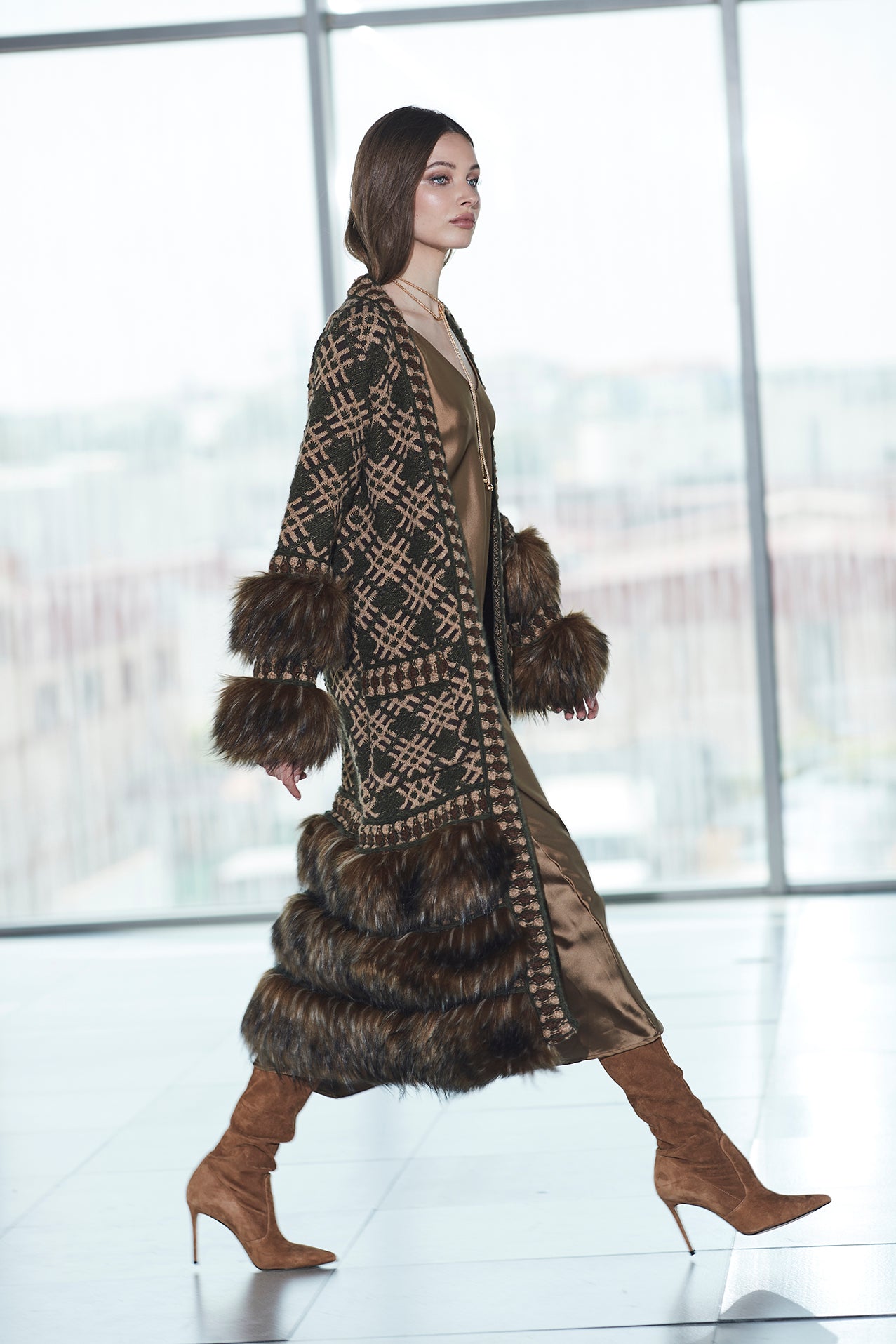 LONG GREEN GABRIEL JACQUARD COAT