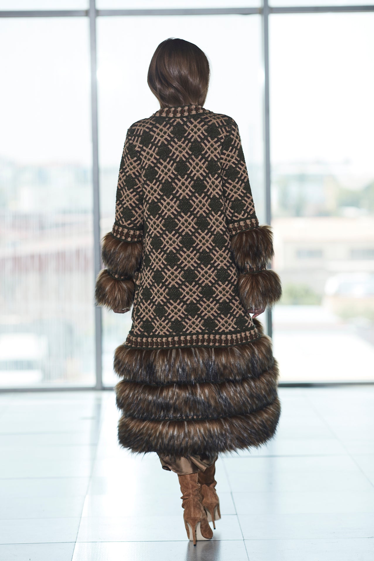 LONG GREEN GABRIEL JACQUARD COAT