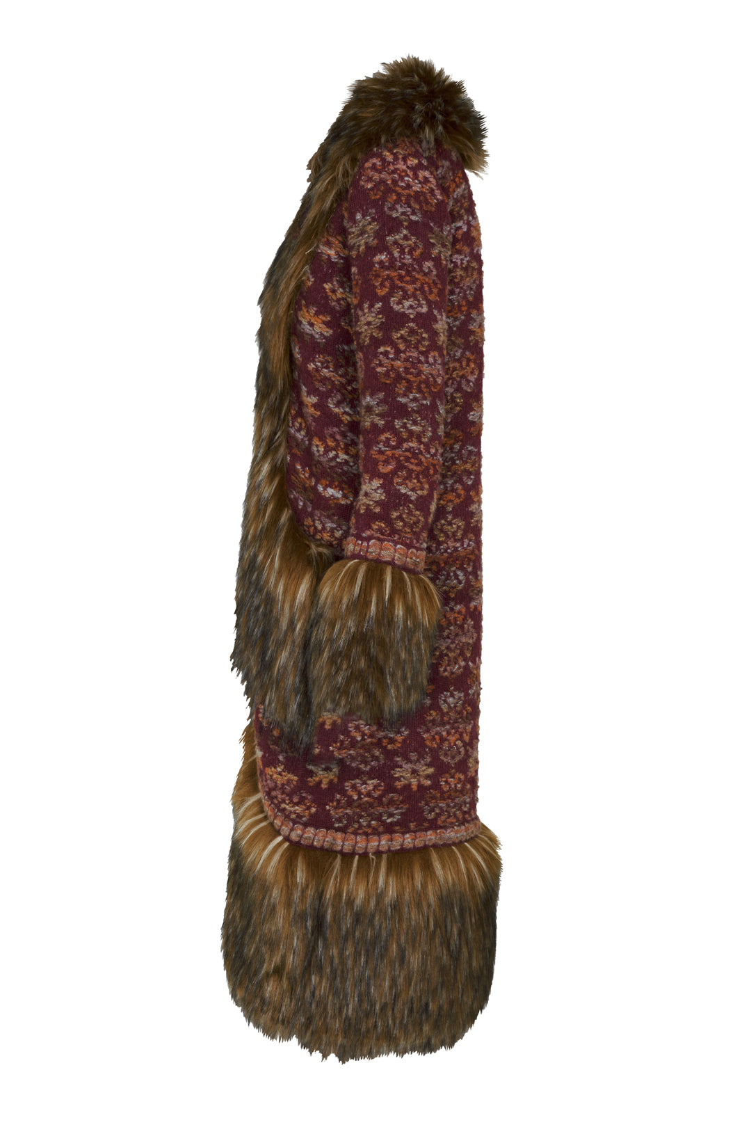 EMILE LONG BURGUNDY JACQUARD COAT
