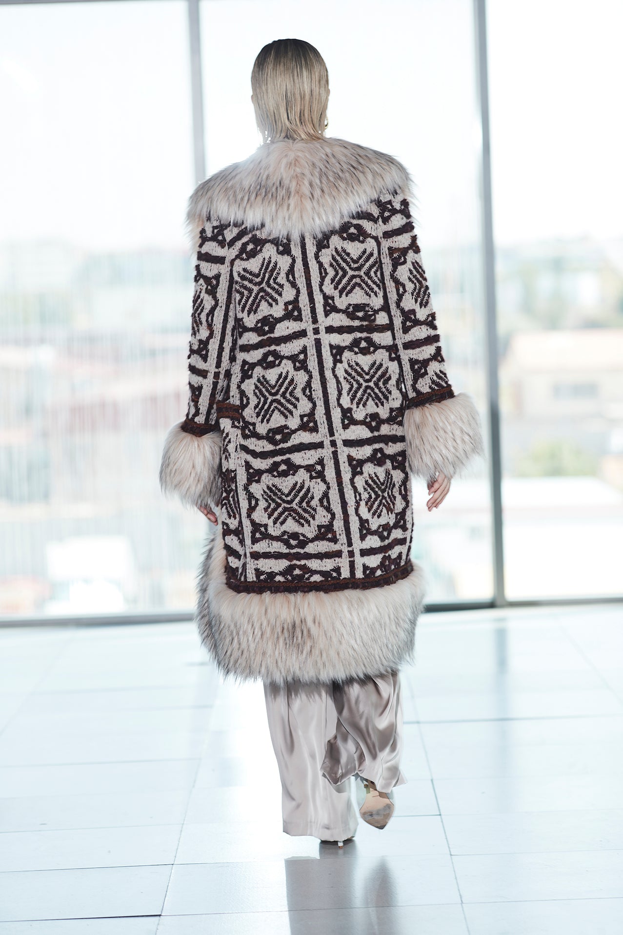 SEBASTIEN LONG BEIGE JACQUARD COAT