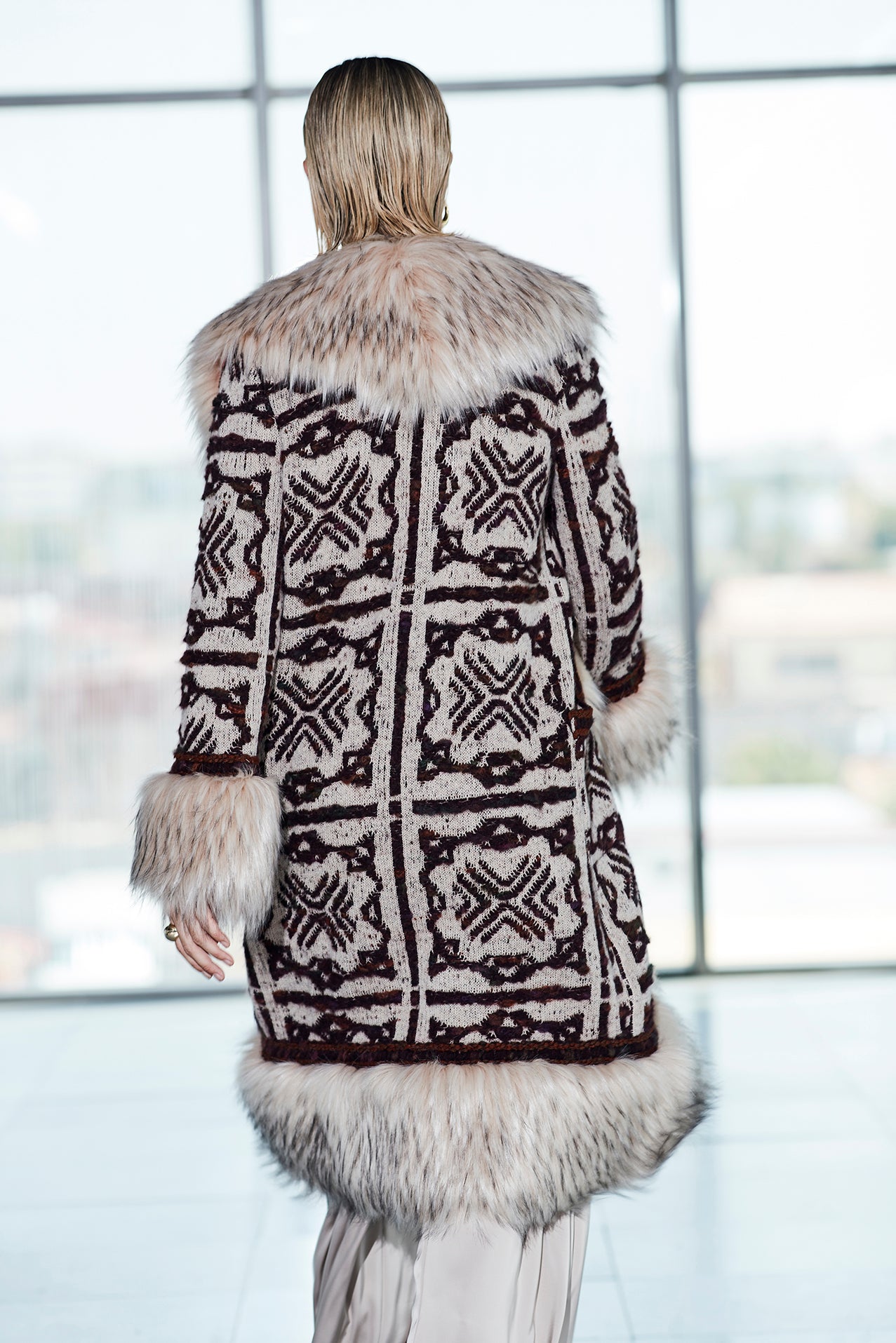 SEBASTIEN LONG BEIGE JACQUARD COAT