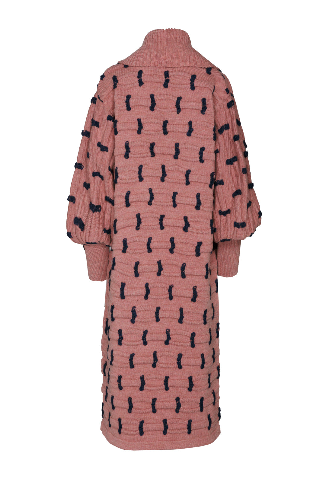 SOPHIE PINK LONG KNIT COAT WITH RIBS.