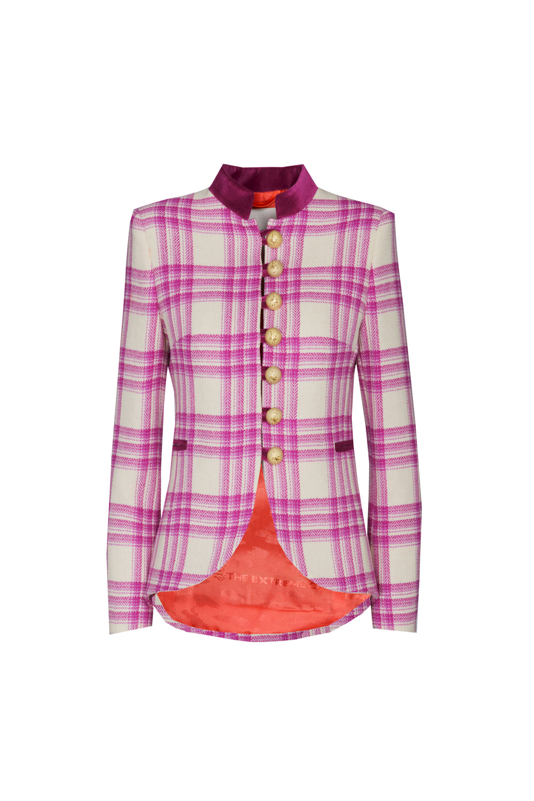 RASPBERRY MARFIL WOOL CHECK TAILCOAT