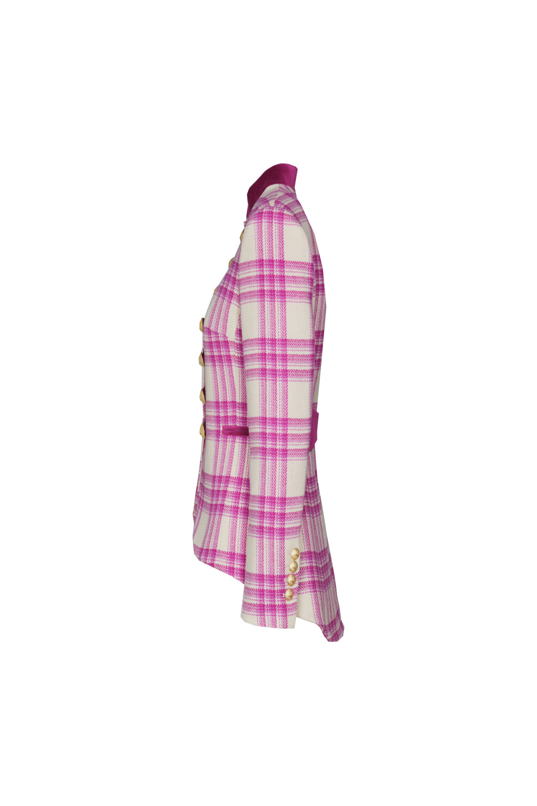 RASPBERRY MARFIL WOOL CHECK TAILCOAT