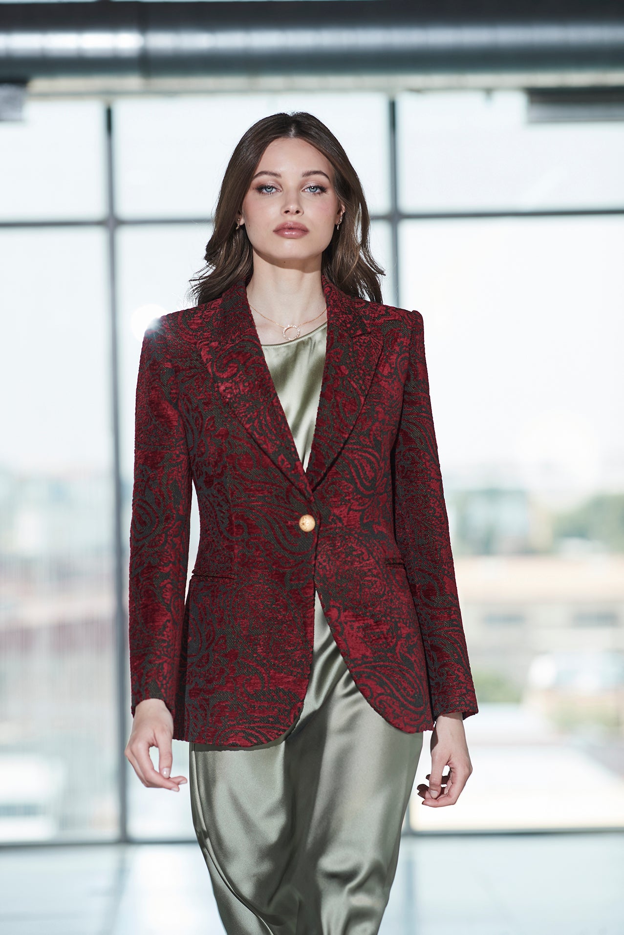 MERLOT SCOTLAND FLOWER JACQUARD BLAZER