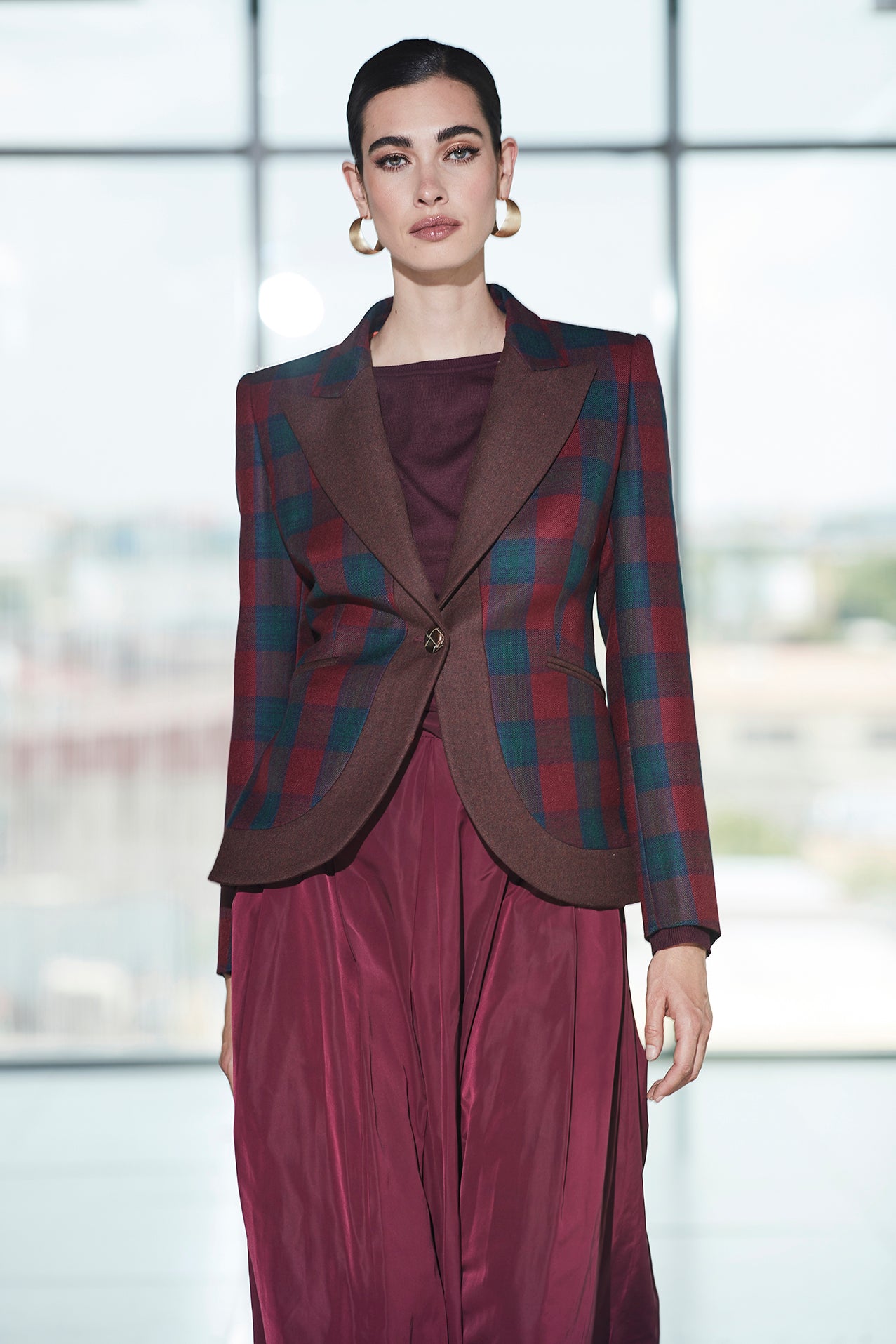 MERLOT CAMERON CLAN CHECK BLAZER