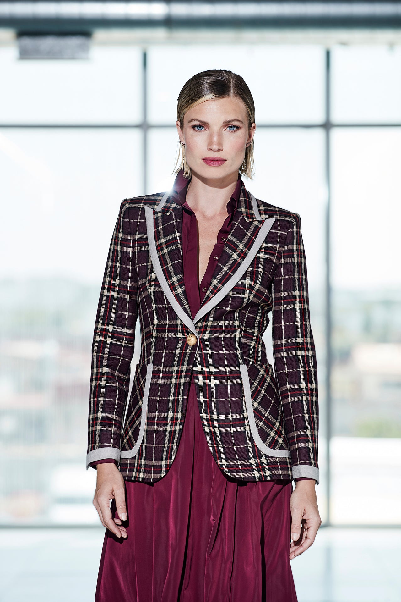 MERLOT BLACKBERRY SCOTTISH CHECK BLAZER