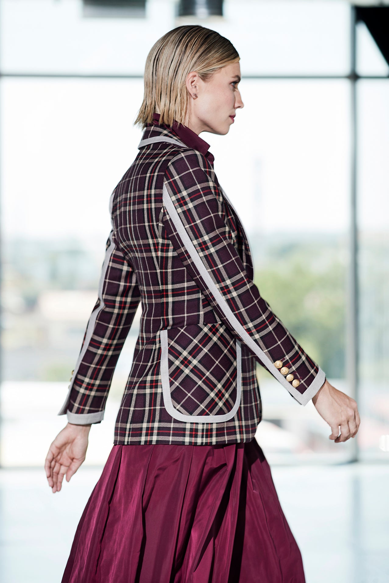 MERLOT BLACKBERRY SCOTTISH CHECK BLAZER