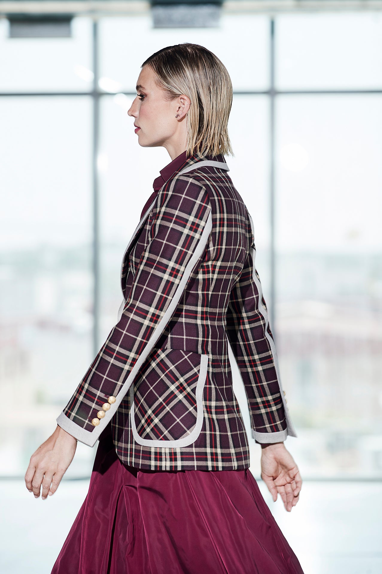 MERLOT BLACKBERRY SCOTTISH CHECK BLAZER