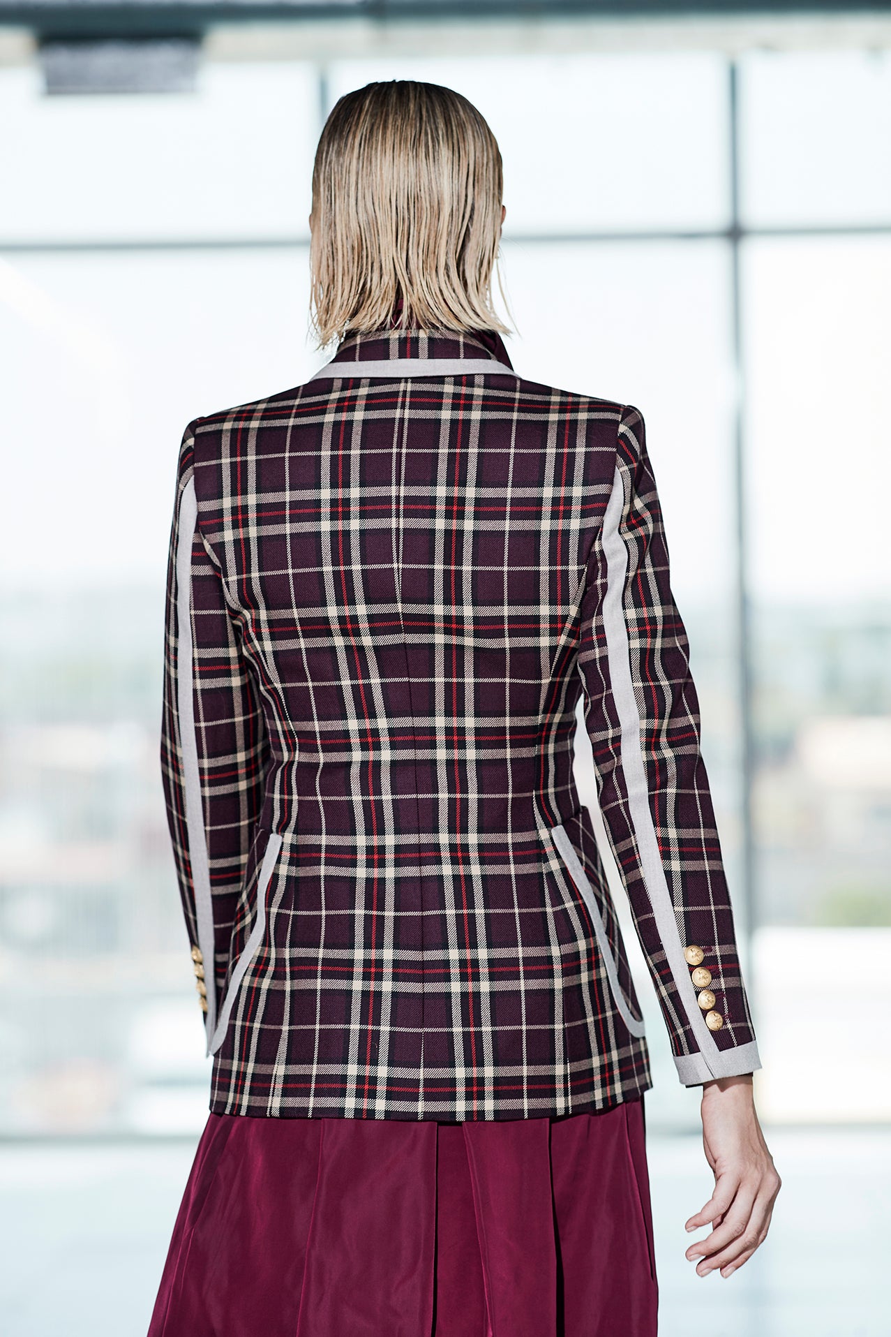 MERLOT BLACKBERRY SCOTTISH CHECK BLAZER