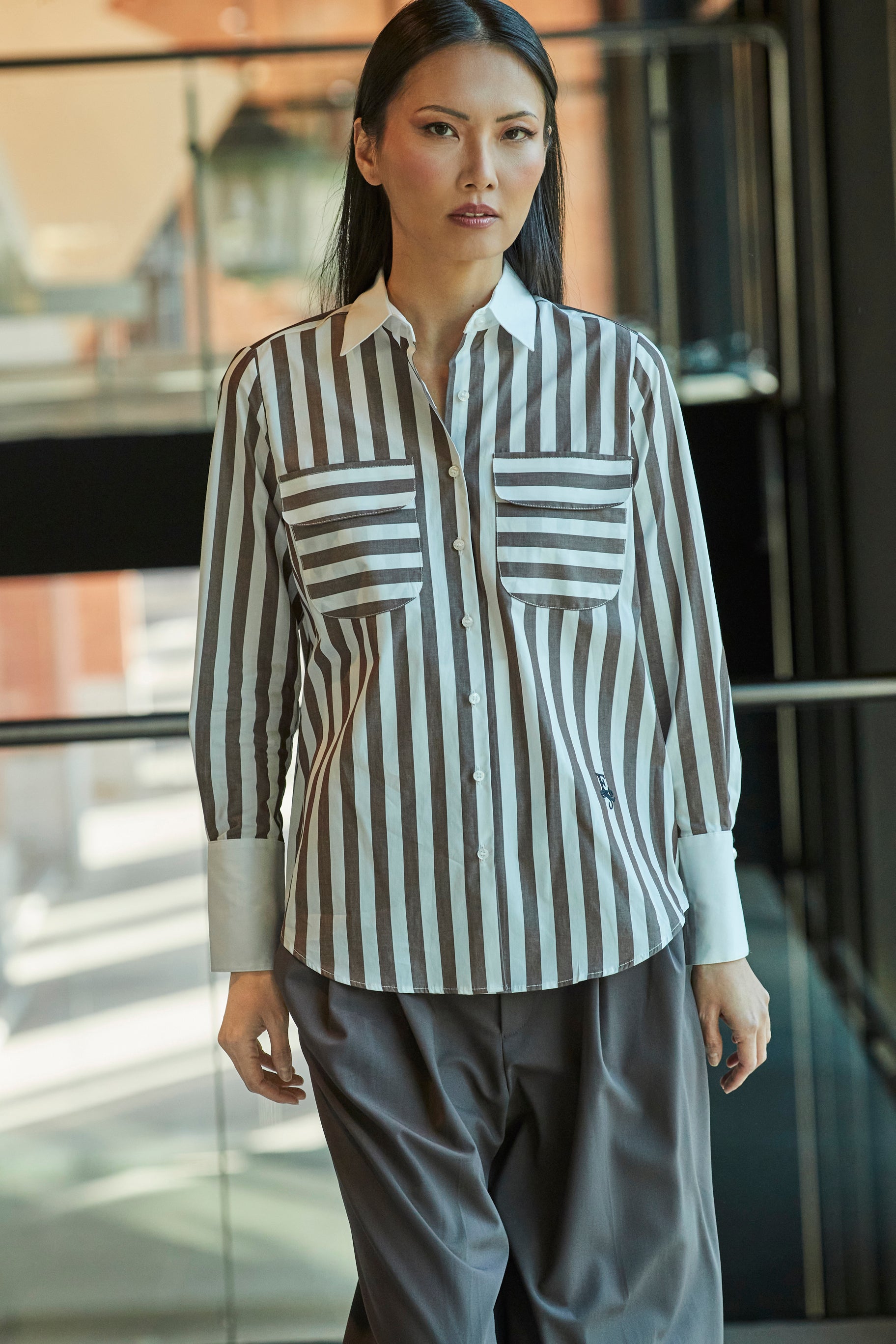 GABRIELLE BROWN STRIPED SHIRT