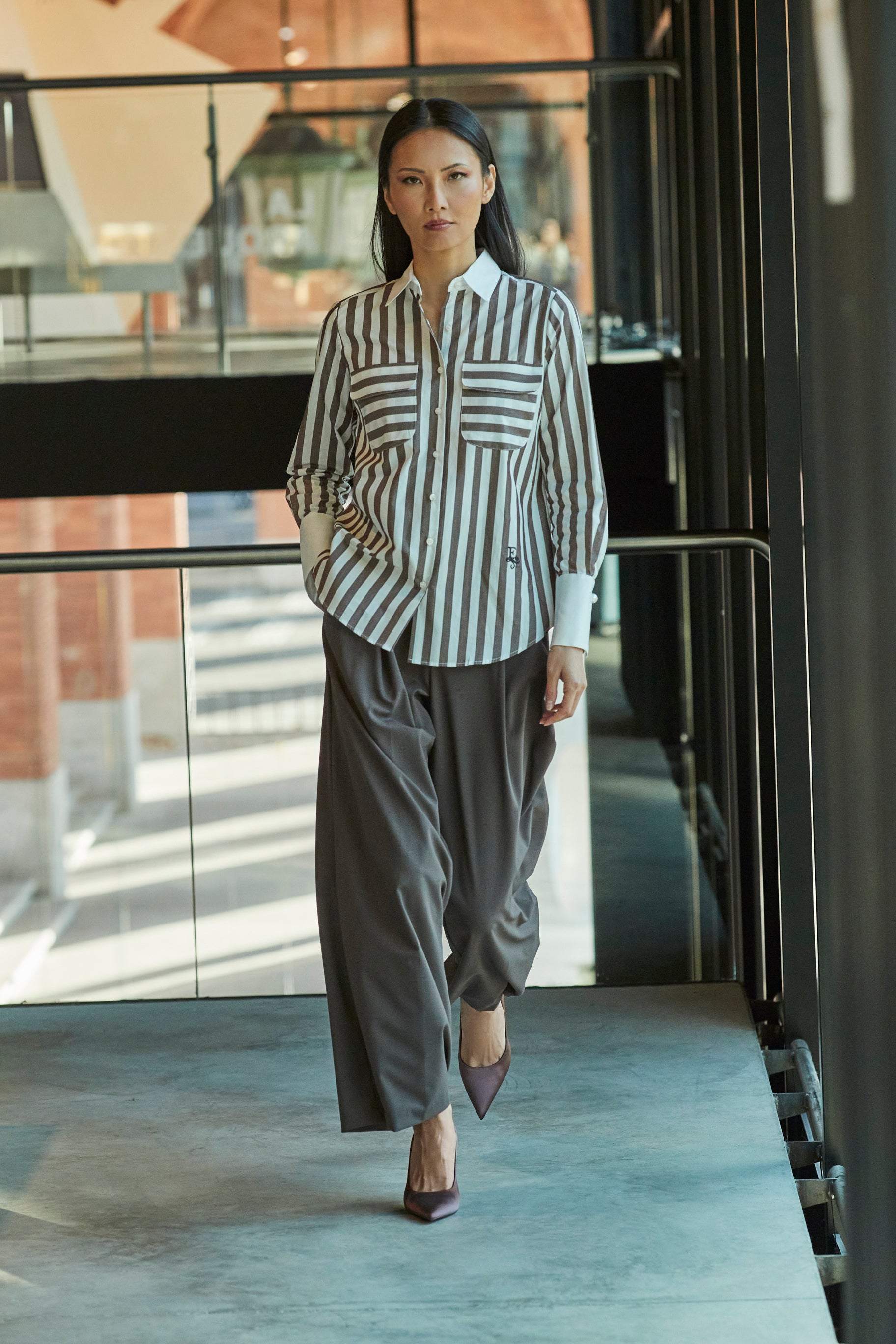 GABRIELLE BROWN STRIPED SHIRT