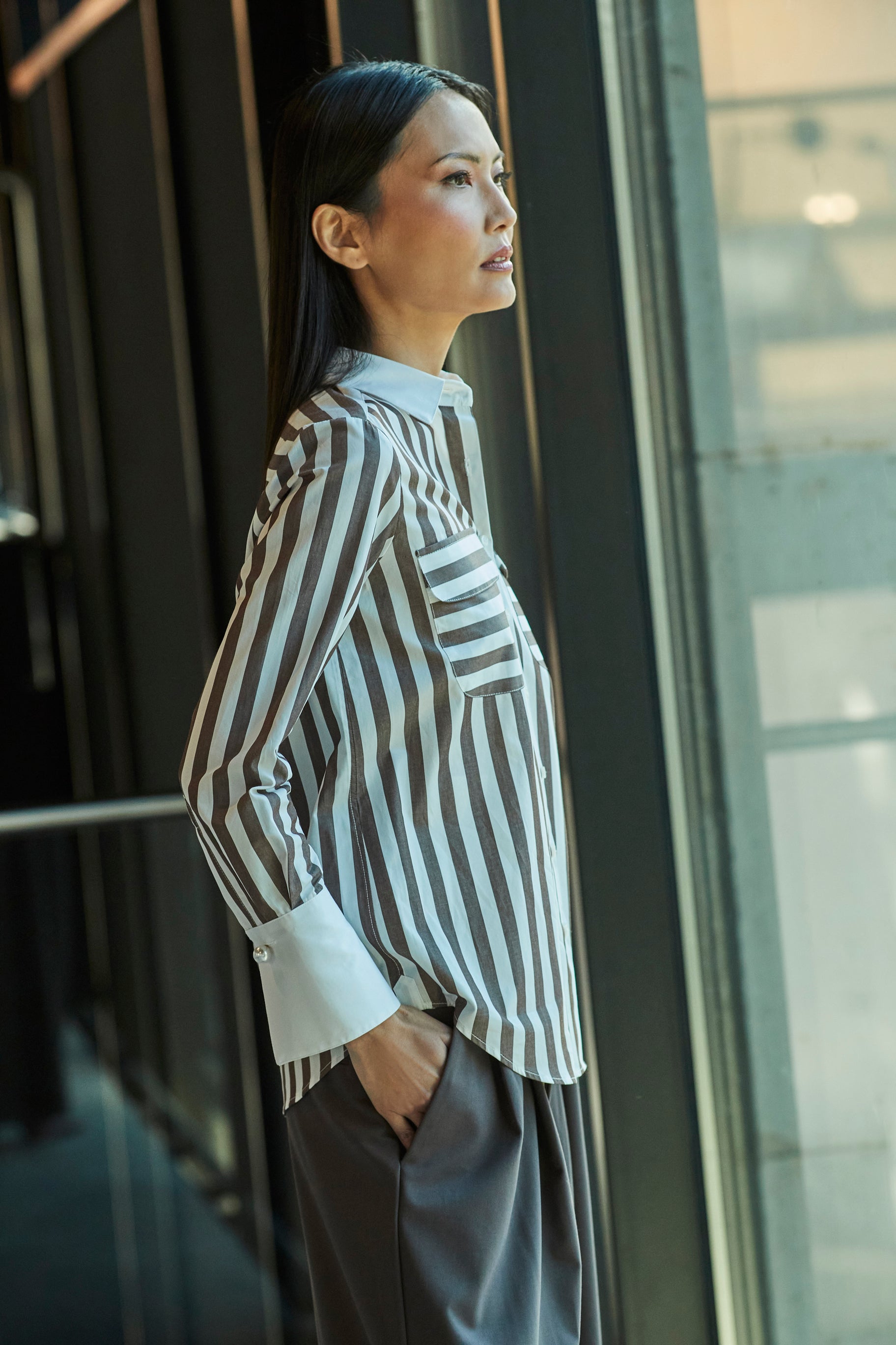 GABRIELLE BROWN STRIPED SHIRT