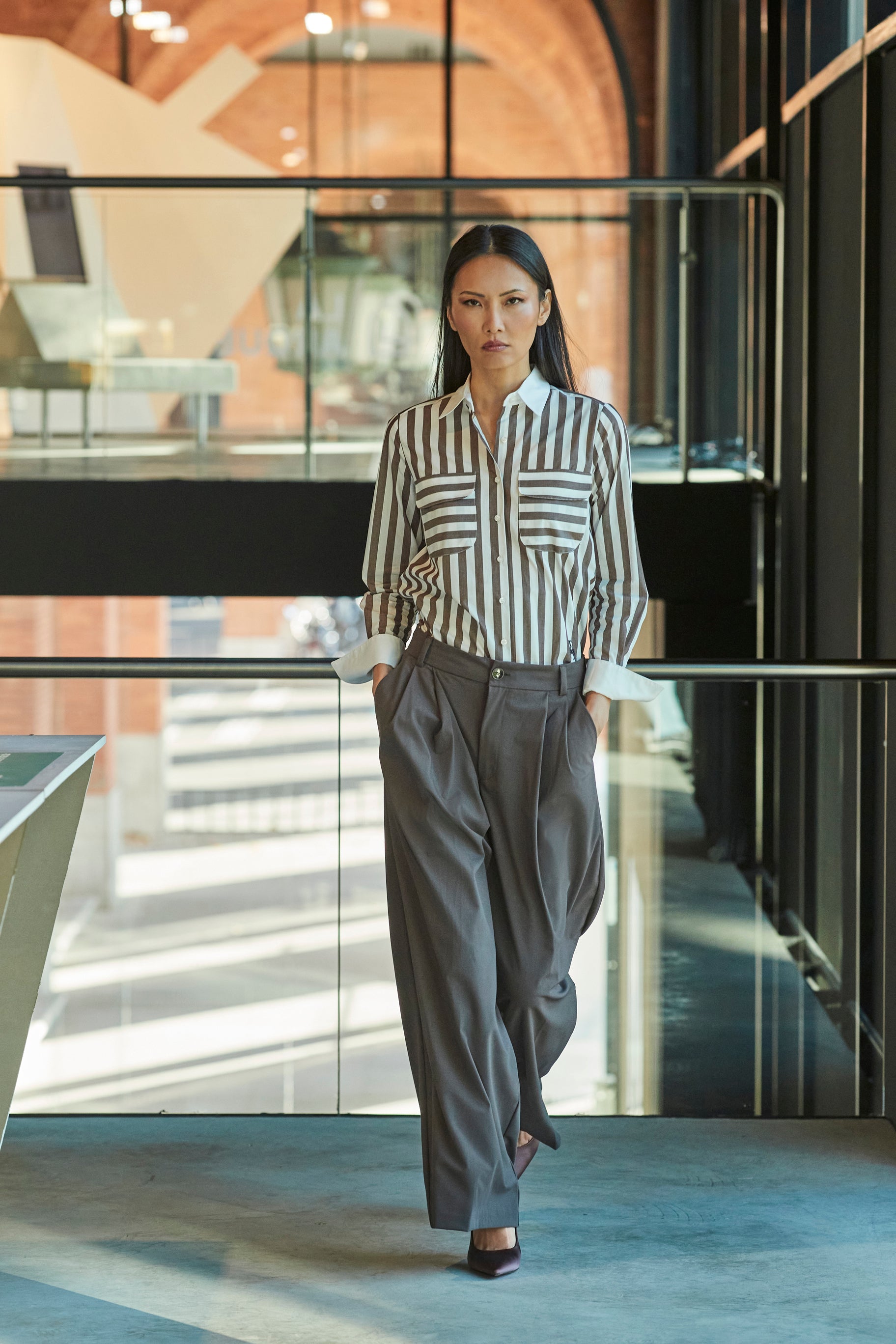 GABRIELLE BROWN STRIPED SHIRT