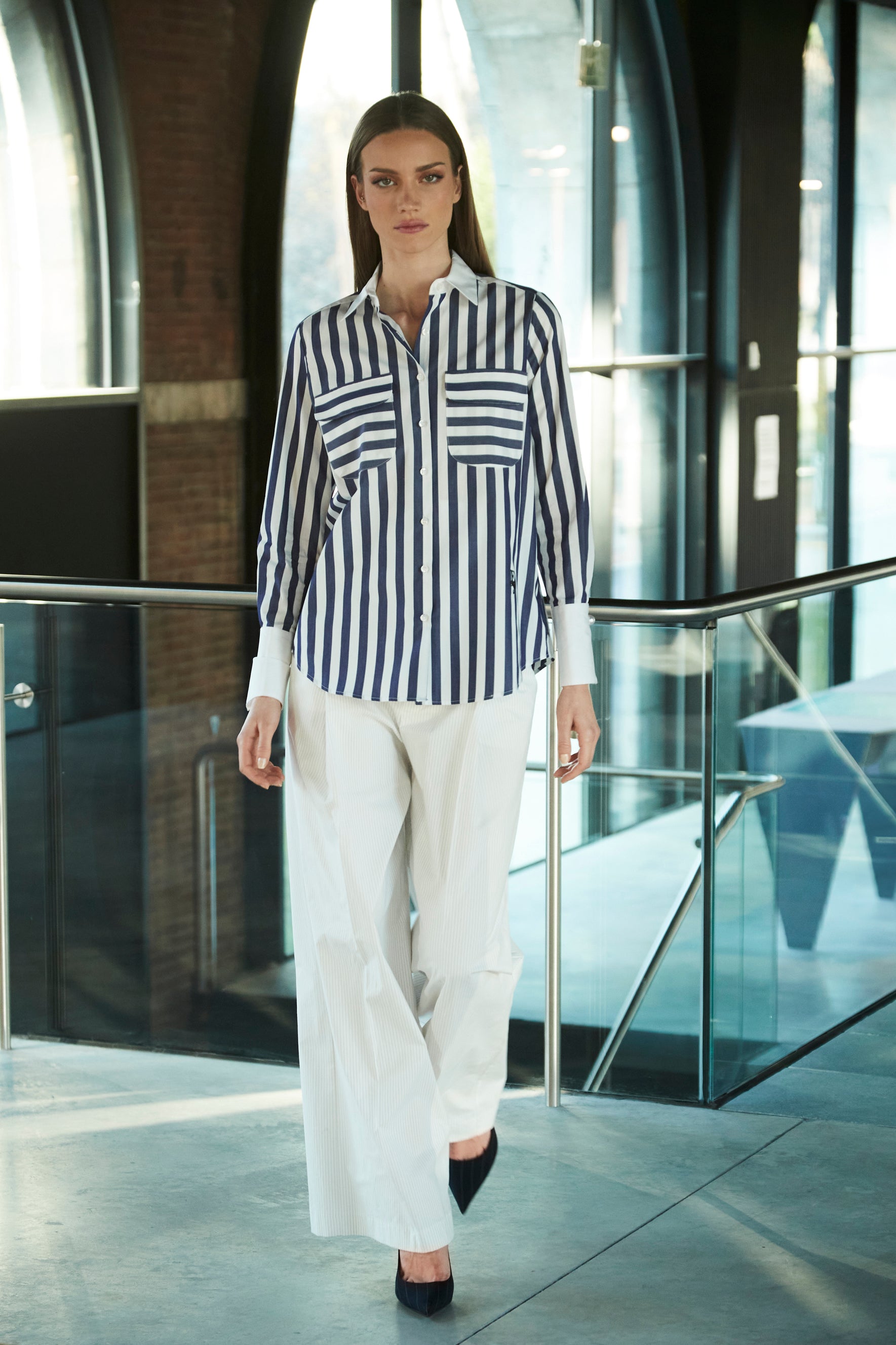 GABRIELLE NAVY STRIPED SHIRT