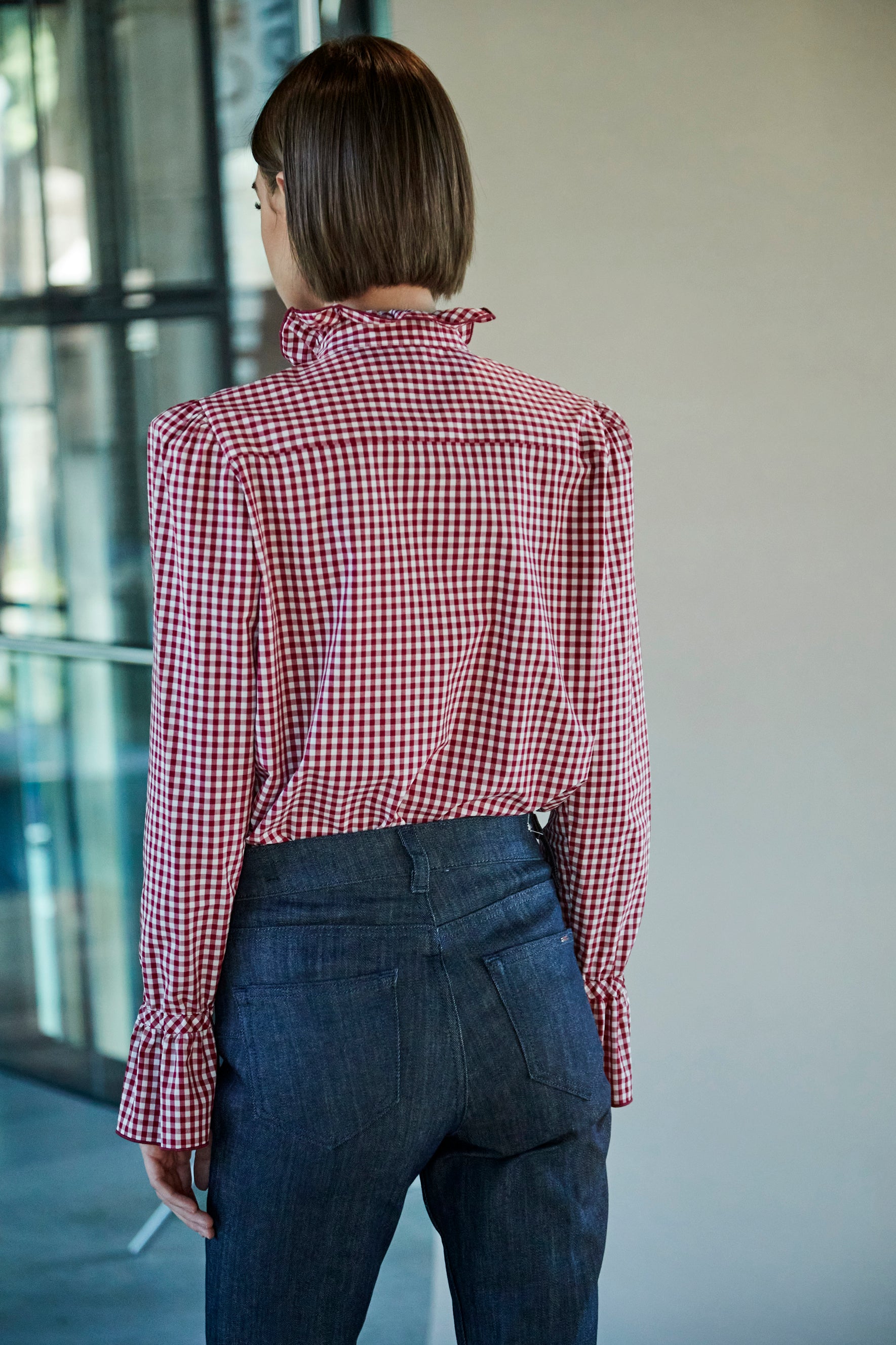 BOHEME BURGUNDY PLAID SHIRT WITH RUFFLE