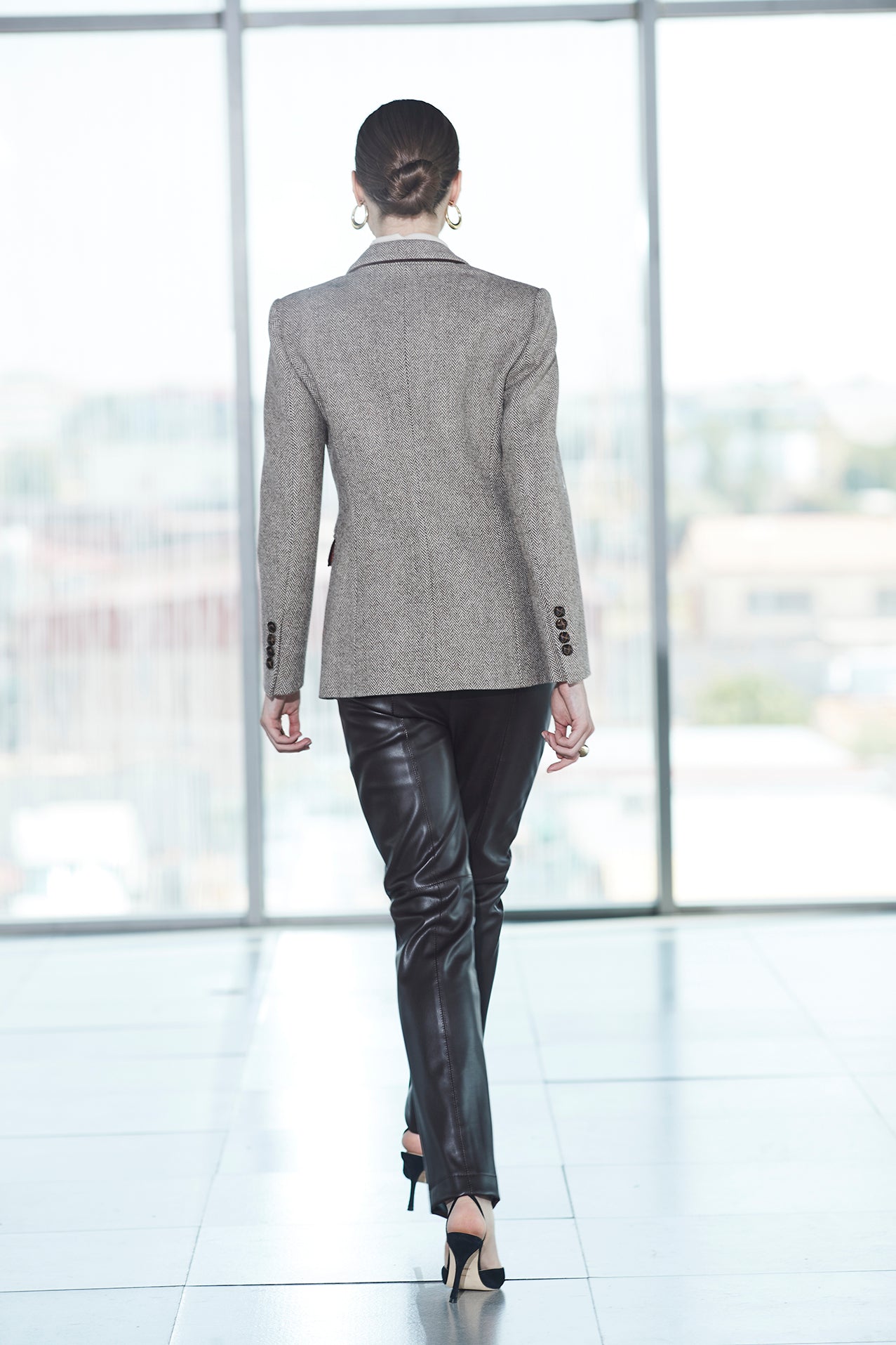 BERENICE MOKA FAUX LEATHER TROUSERS