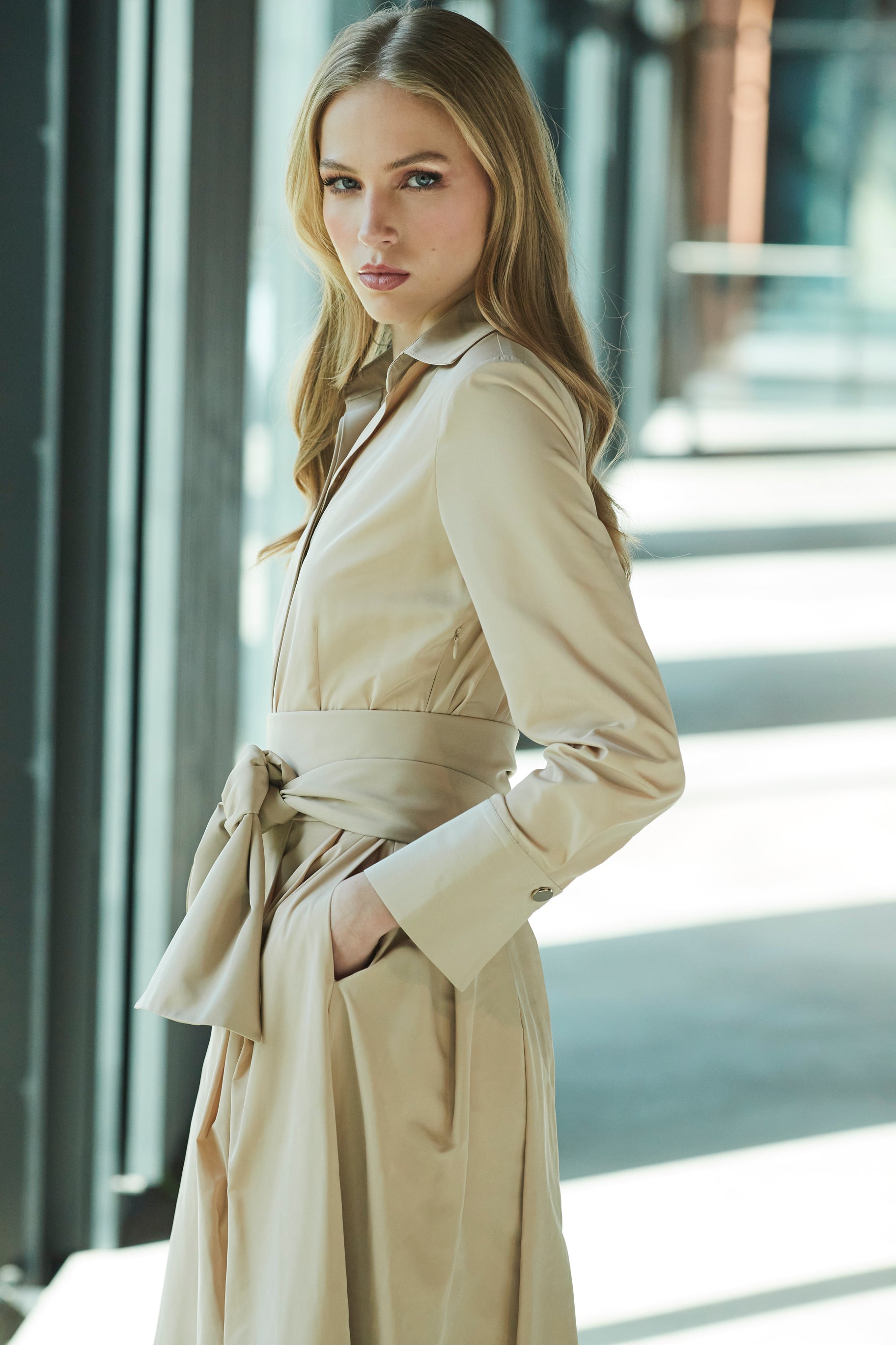 VESTIDO CAMISERO LISO BEIGE CORNELIA