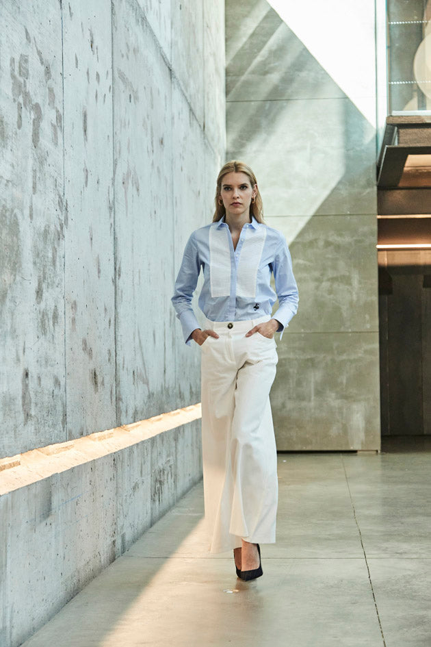 CONSTANZA BLUE SHIRT WITH PIN-TUCKED BIB