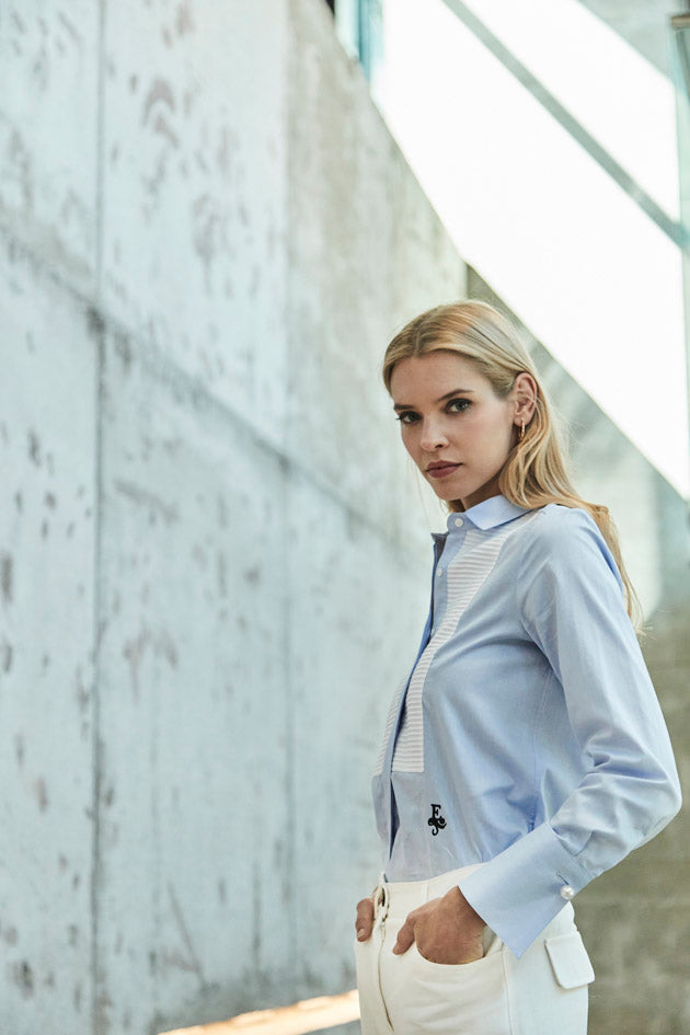 CONSTANZA BLUE SHIRT WITH PIN-TUCKED BIB